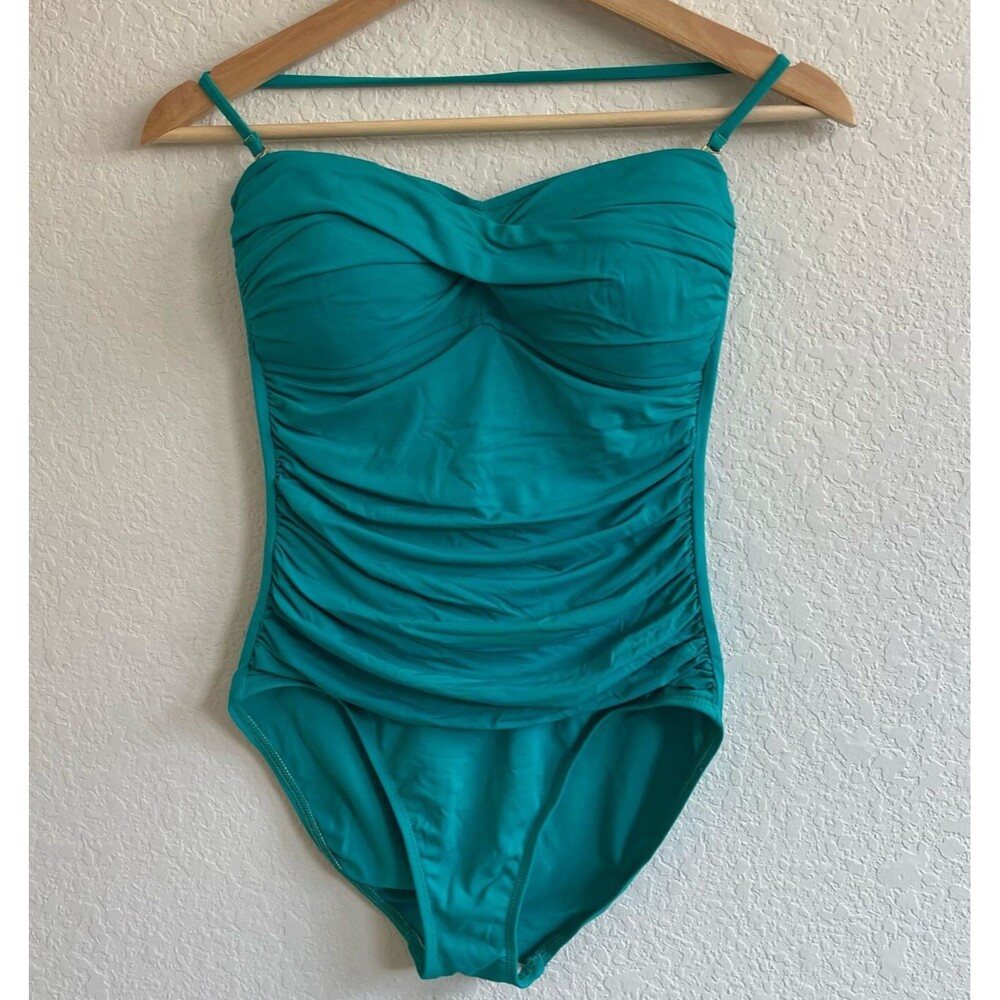 La Blanca Swimsuit 8 Blue Ruched Padded Removable Strap Summer‎ Vacation 1 piece